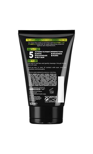 Foto del dorso del envase del limpiador Pure Charcoal Men Expert